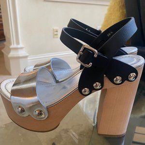 *NEW Prada Black & Silver Leather Clogs 8.5